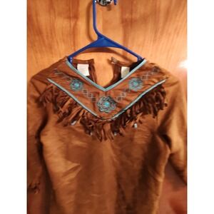 Girls Brown Faux Suede Fringe Dress Indian Native American Costume Halloween